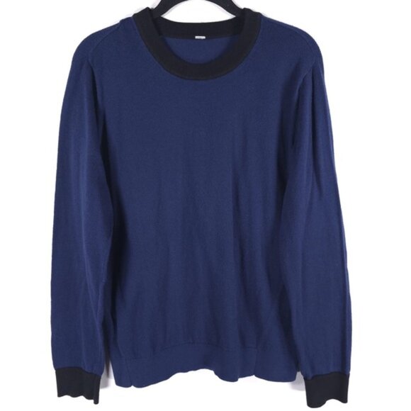 Lululemon SILK Blend Sweater Crew Neck Pullover Knit Ringer Blue Black Size 10 - Picture 1 of 10